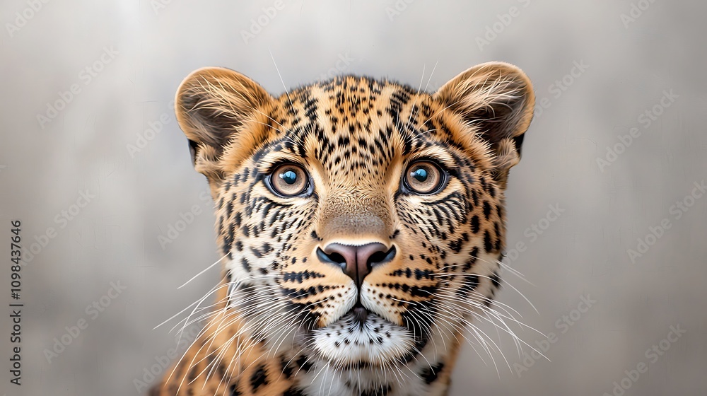 Obraz premium A stunning close up portrait of a majestic leopard, showcasing its piercing eyes, sleek coat, and powerful presence