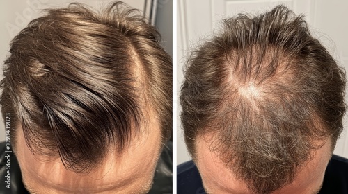 Baldness head before and after composition background  photo