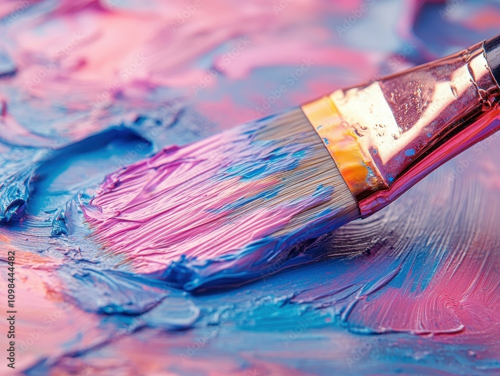 Fototapeta premium Vibrant brush strokes blend colors with texture on canvas for creative art expression