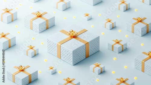 Festive gift boxes with golden ribbons. photo