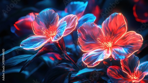 Vibrant glowing flowers in blue red