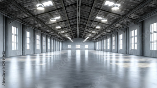 Wallpaper Mural Spacious Industrial Warehouse Interior with Polished Concrete Floor and Large Windows Torontodigital.ca