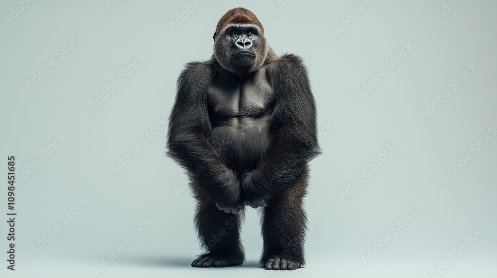 Fototapeta premium Realistic 3D Illustration of a Standing Gorilla on Neutral Background