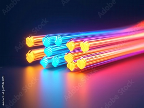 Multicore fiber optic cable, glowing segments, advanced telecommunication design, 3D illustration photo