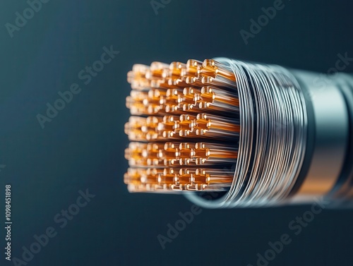 Crosssection of fiber optic cable, detailed layers, telecommunication focus, 3D illustration photo