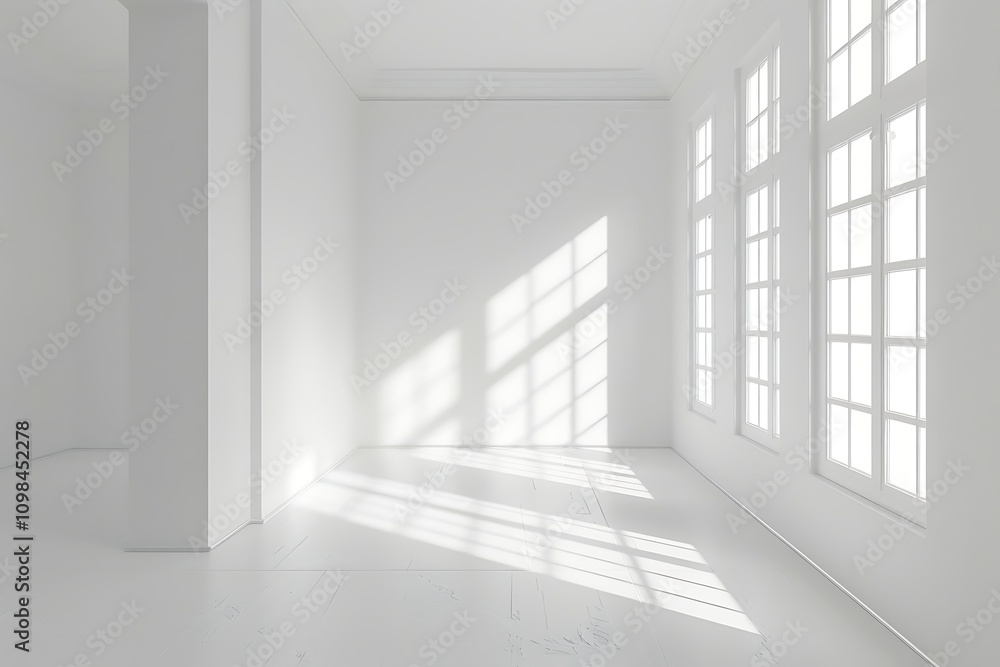 Obraz premium White empty room with a large window. 3d rendering mock up
