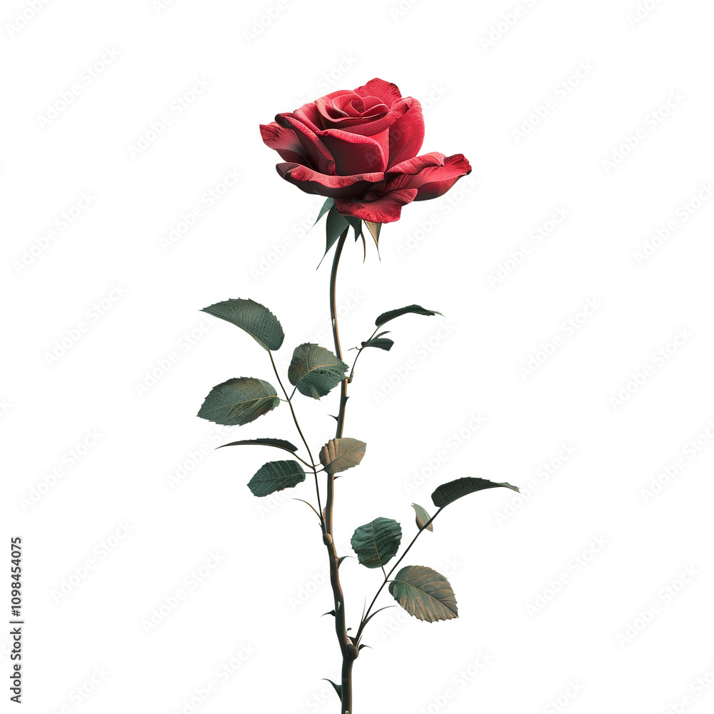 Fototapeta premium Single Red Rose on White Background