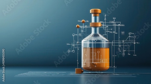 Labscale pharmaceutical reactor, detailed engineering blueprint, 3D illustration photo