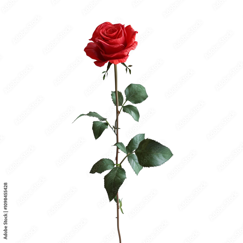 Obraz premium Single Red Rose on a White Background
