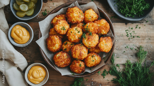 Wallpaper Mural Crispy Malakoff cheese balls with mustard and pickles Torontodigital.ca