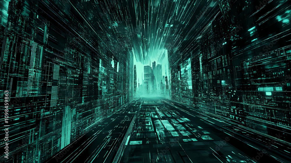 Obraz premium Dark futuristic cyberpunk dystopian city, digital painting,. Cyberpunk. Illustration
