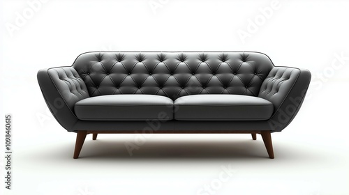 Elegant Modern Gray Sofa with Button Tufting and Wooden Legs