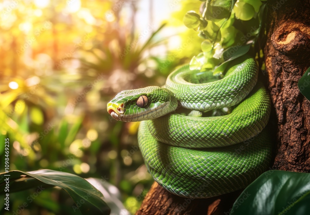 Fototapeta premium green snake in the tree