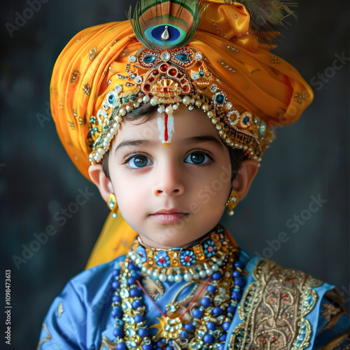 little boy in lord krishna costume photo