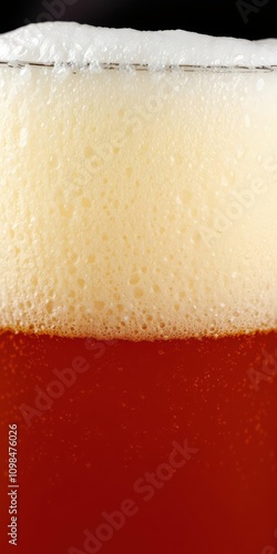 Close-up shot of a frothy, creamy pint of beer showcasing a rich, velvety texture, creamy, shot photo