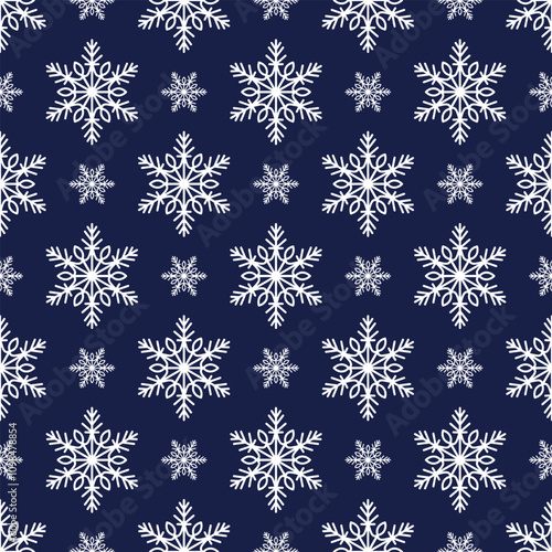 Snowflakes seamless pattern, detailed hand drawn vector line illustration. Graphic outline doodle drawing. Christmas and New Year background for frosty winter design, gift wrapping, packaging, textile