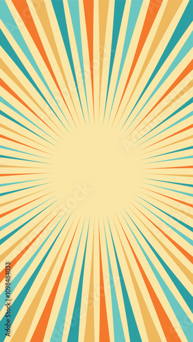 Colorful retro sunburst wallpaper. Vintage sunbeam vertical background design.
