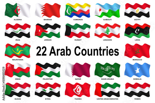 Free Download Set of flying flags, 22 national flags of Arab countries. - GFXLoad