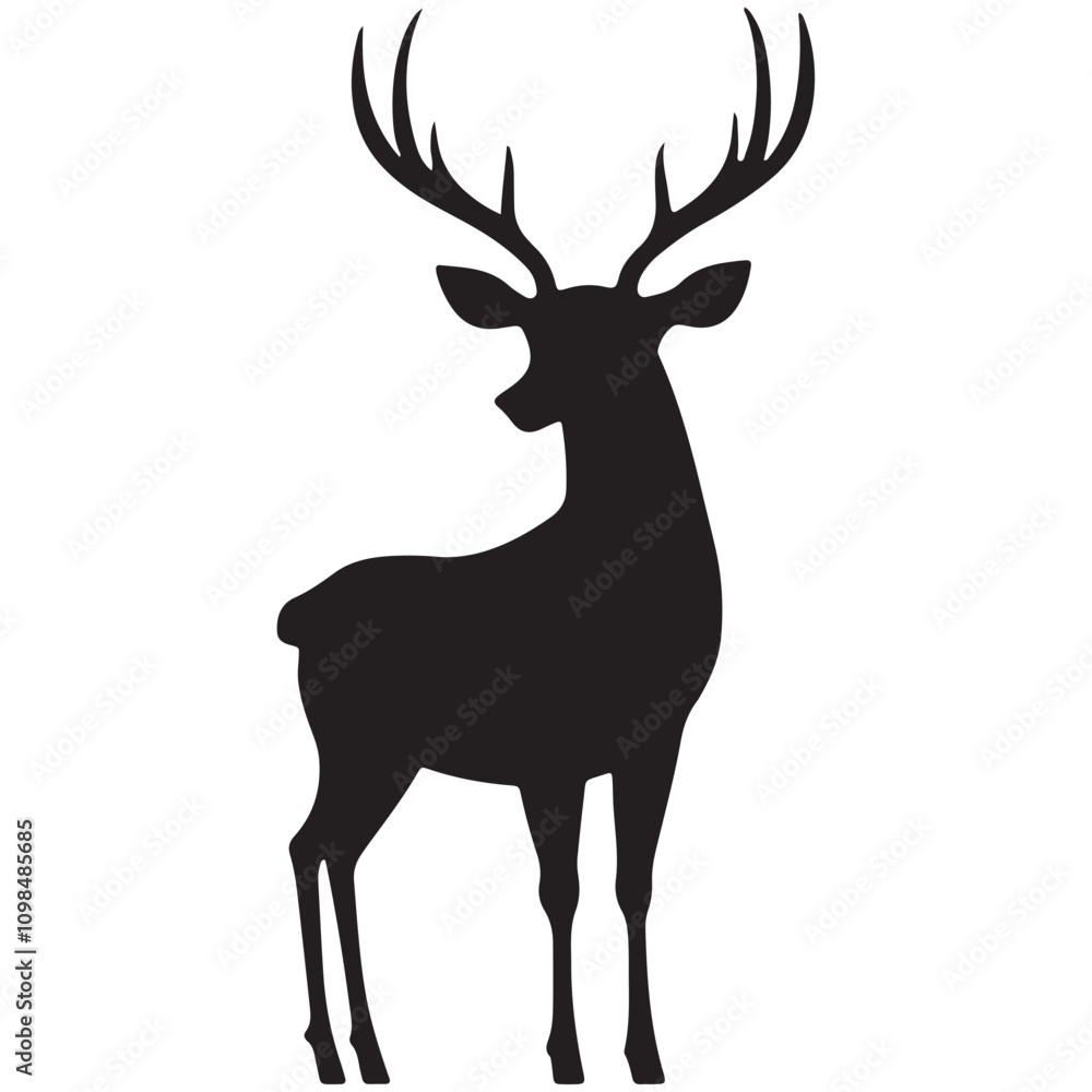 Fototapeta premium Deer Silhouette Vector Illustration, Minimalist Deer Silhouette Icon, Standing Deer Silhouette Vector Art, Deer Head Silhouette Logo Design, Running Deer Silhouette Design.
