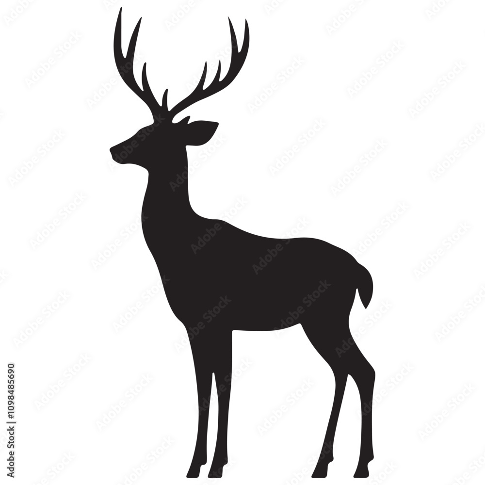 Fototapeta premium Deer Silhouette Vector Illustration, Minimalist Deer Silhouette Icon, Standing Deer Silhouette Vector Art, Deer Head Silhouette Logo Design, Running Deer Silhouette Design.
