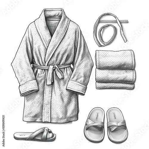 A cozy bathrobe, towels, and sandals for relaxation and self-care. photo