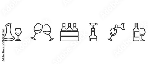 Wine Icons. Line icons about wine and wine pairing. Thin line icon set. Symbol collection in transparent background. Editable vector stroke. Eps10.