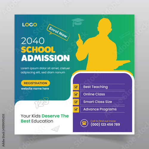 School admission social media post and back to school promotion web banner template