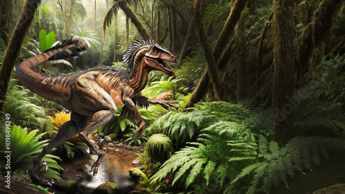 Deinonychus in Mesozoic Primordial Forest
