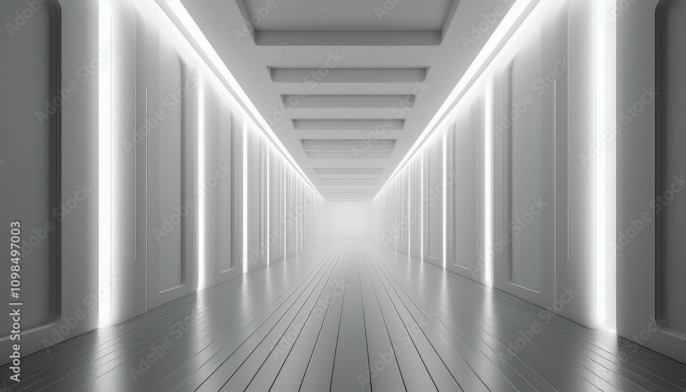 Obraz premium abstract illuminated empty white corridor interior design 3d rendering