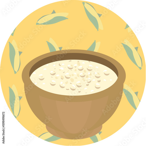 Canjica in a bow, brazilian candy corn meal hominy porridge