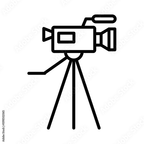 Video camera icon on a tripod. Editable stroke.