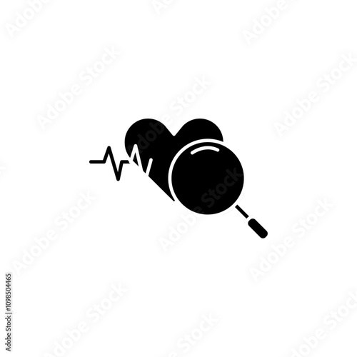 pulse heart check up icon black and white vector outline sign