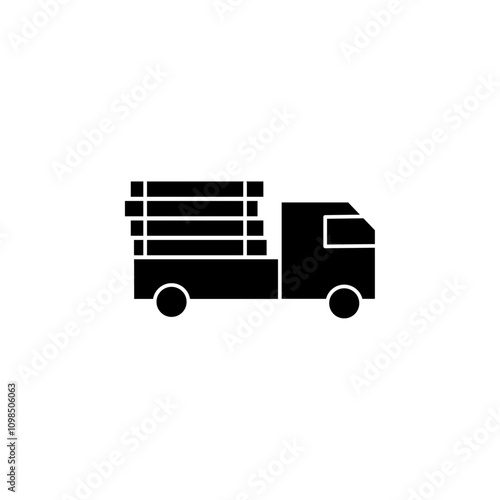 Timber truck icon black and white vector outline sign