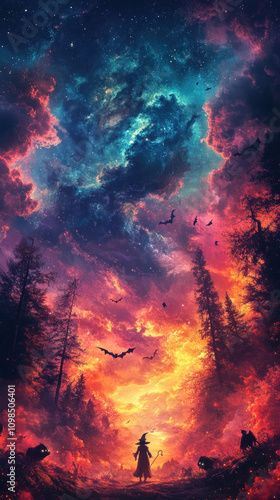 Vibrant Halloween Scene Wit...