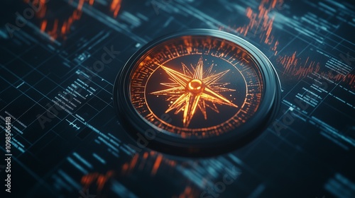 Wallpaper Mural Close-up of a glowing compass on a dark financial chart Torontodigital.ca