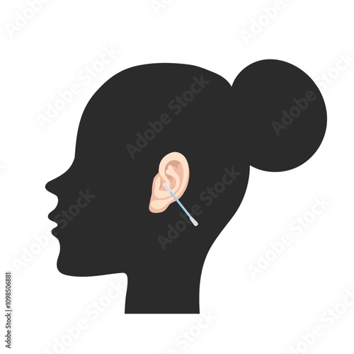 Human ear cleaning with q tip cotton ear sticks icon