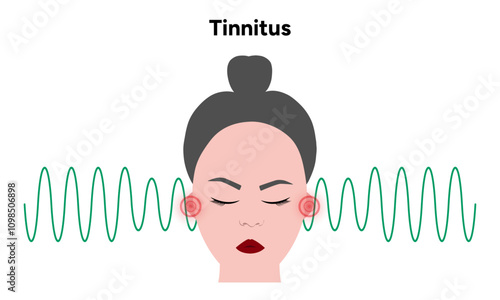 Tinnitus noise in human ear buzzing and dizziness disease 