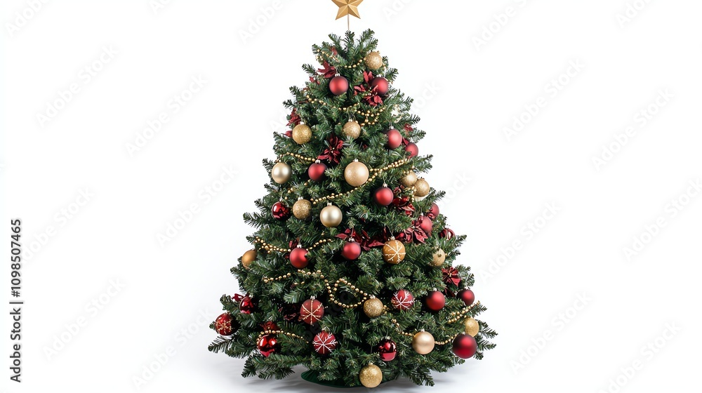 Fototapeta premium Decorated Christmas tree on white background.