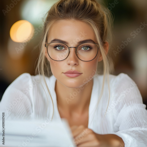 Woman Sitting At Desk Isolated