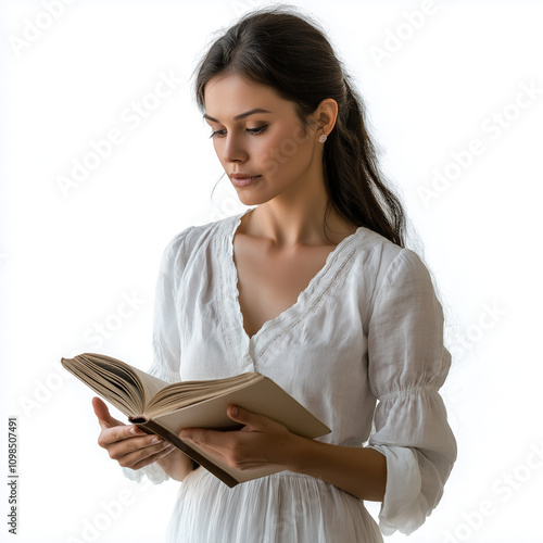 Woman Reading Book Isolated