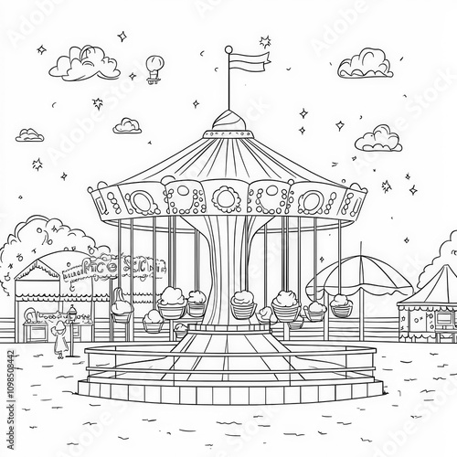 A whimsical fair with rides...
