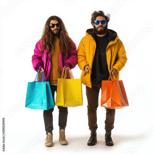 Gay Couple Shopping Isolated