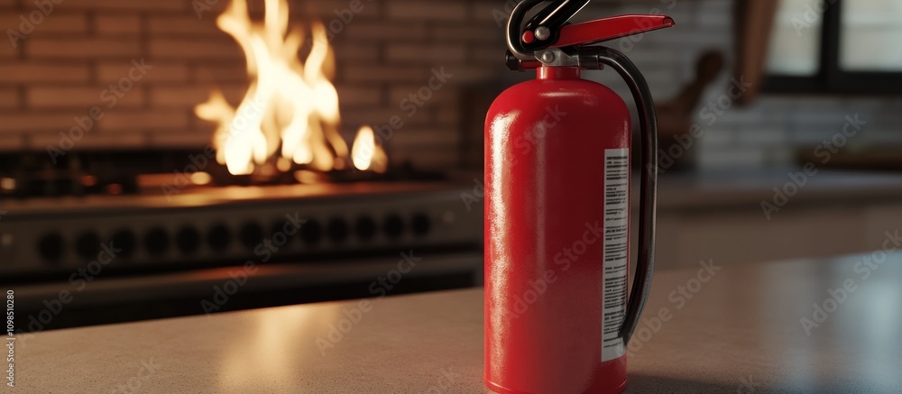 Naklejka premium Fire Extinguisher Kitchen Safety