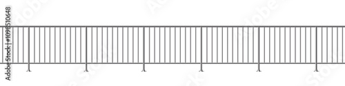Metal fence with rails isolated on transparent background. Steel balcony with balustrades. Vector realistic 3D illustration of iron barrier, stairs balustrade for interior design.