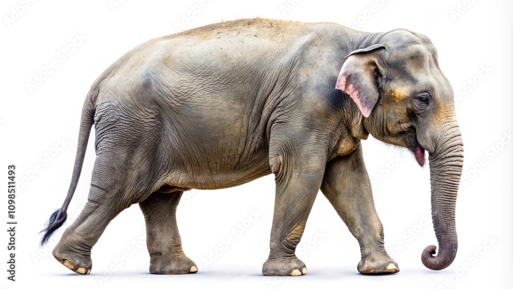 Fototapeta premium Side view of walking Asian Elephant isolated on white background. 