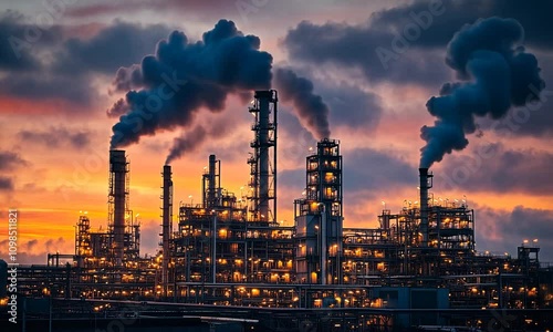 Wallpaper Mural Industrial skyline at sunset with smoke and lights. Torontodigital.ca