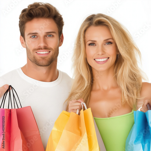 Young Couple Shopping Isolated