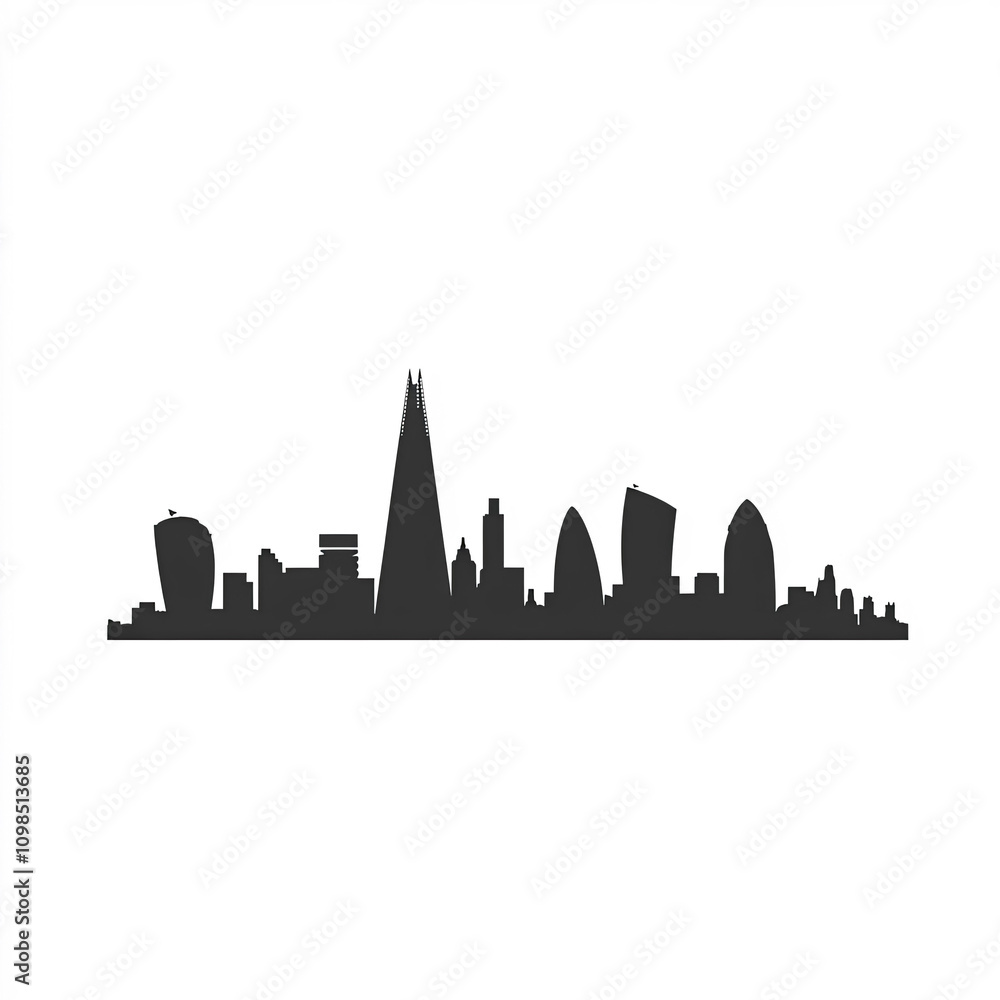 Fototapeta premium London Skyline Silhouette, Illustration Isolated On White Background