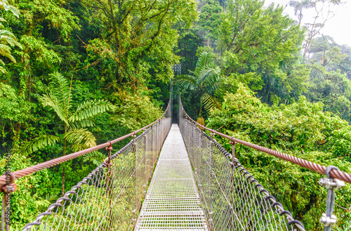 Hanging bridge in the rainforest of Costa Rica