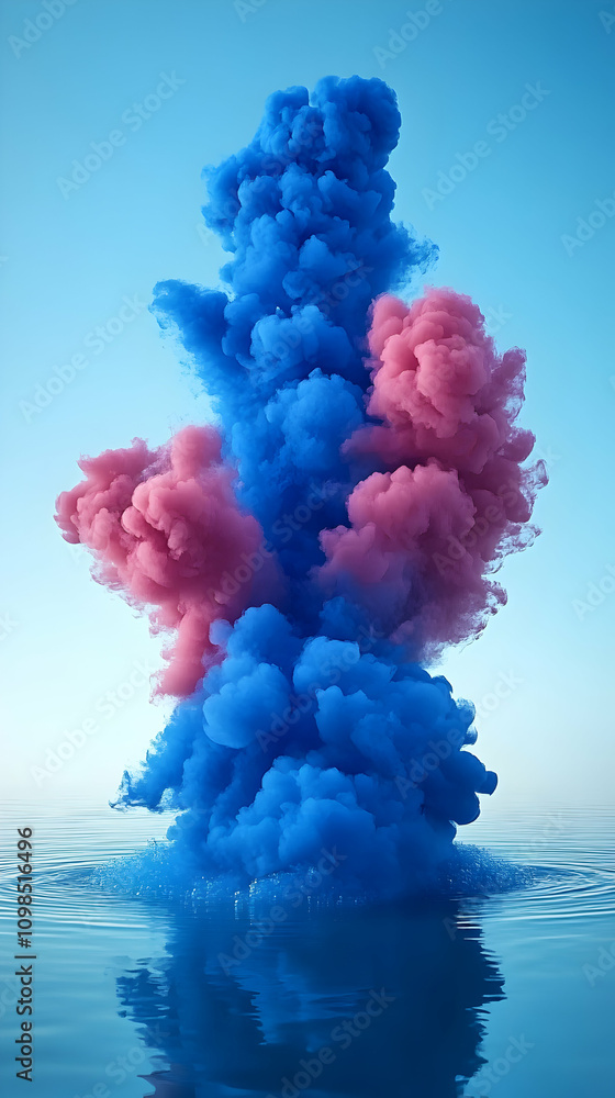 Obraz premium Abstract Blue and Pink Ink Explodes in Water, Creating a Stunning Visual Masterpiece with Vibrant Colors and Dramatic Effects.